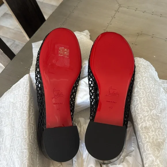 Christian Louboutin sweetie Jane mesh flat black patent sandal flats sz 40 - Picture 10 of 12